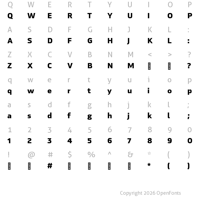Character Map of Hackman Trial ExtraBold