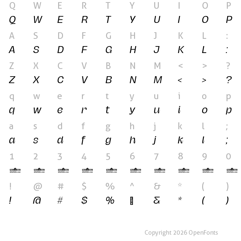 Character Map of Hagrid Trial Italic