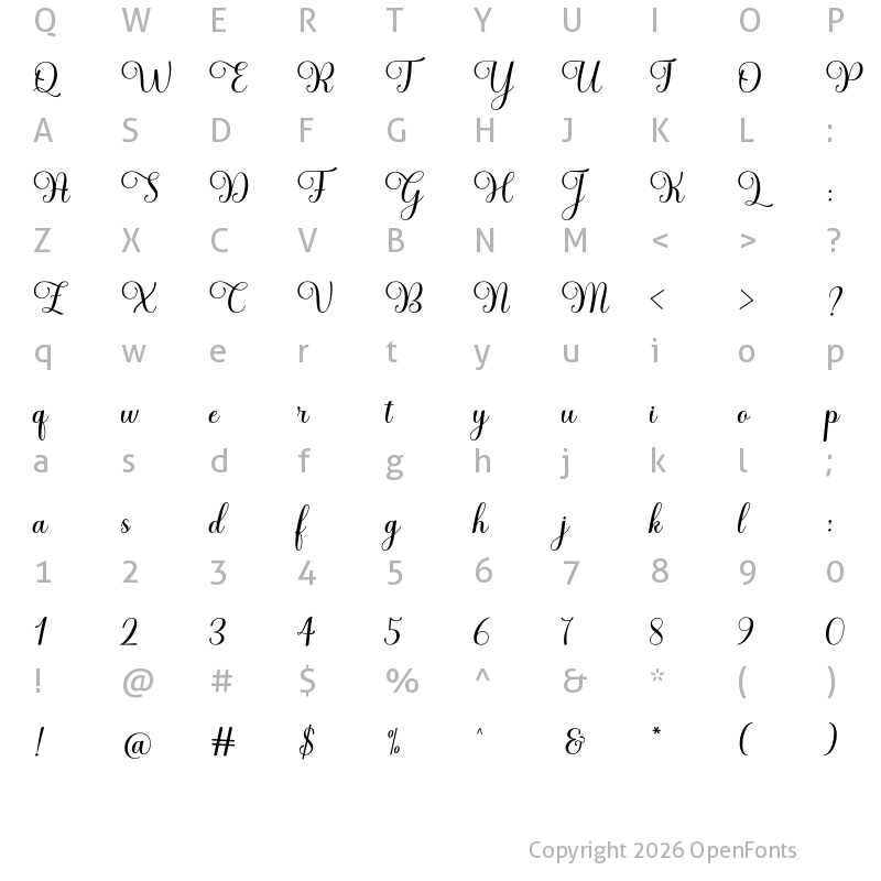 Character Map of Haileyna Regular