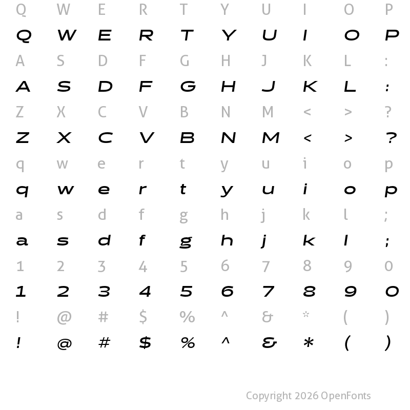 Character Map of Halogen Bold Oblique
