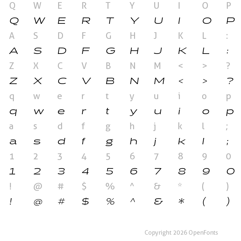 Character Map of Halogen Flare Regular Oblique
