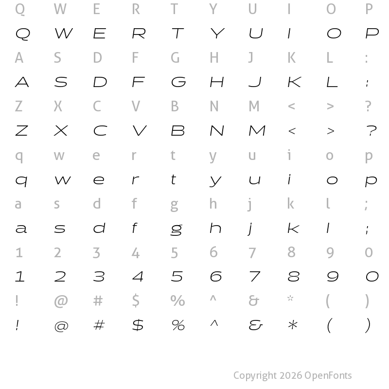 Character Map of Halogen Light Oblique