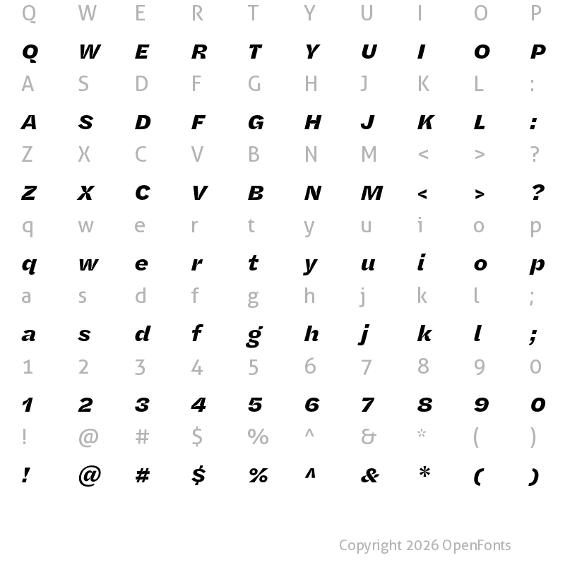 Character Map of Halyard Micro Bold Italic
