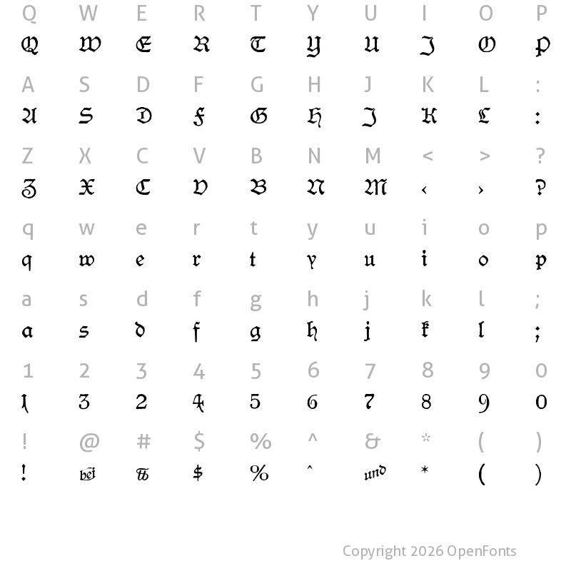 Character Map of Hamburger Schwabacher Druckrauh Regular