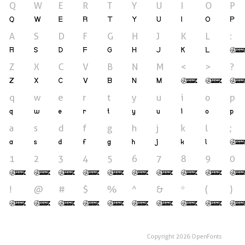 Character Map of Hanafi Demo Regular