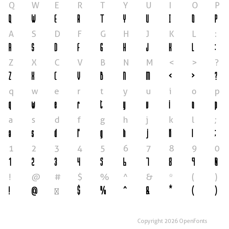 Character Map of Hanca Bold Bold
