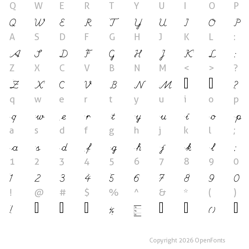 Character Map of Hand Escort Regular