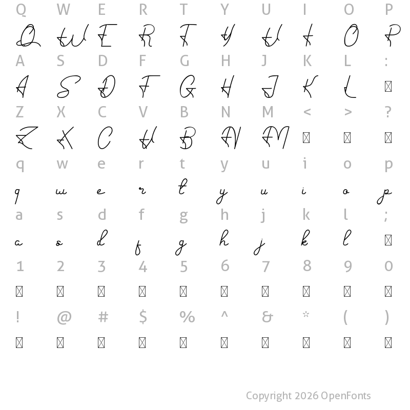 Character Map of Hand Signature Demo Regular