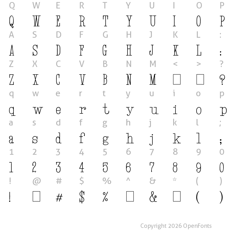 Character Map of Hand TypeWriter Regular