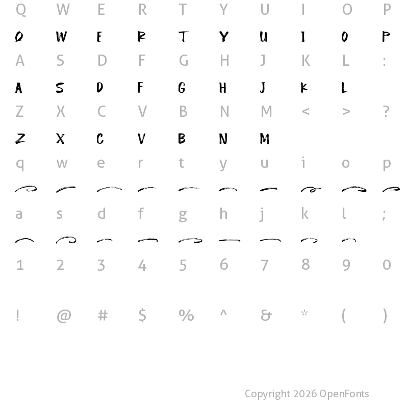 Character Map of Handstand Underlines Regular
