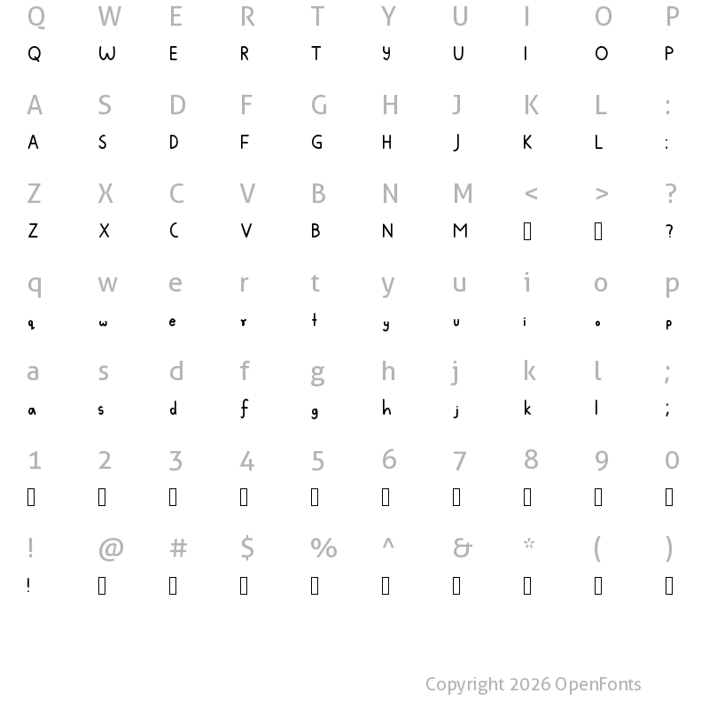 Character Map of Handwritten Madness Regular