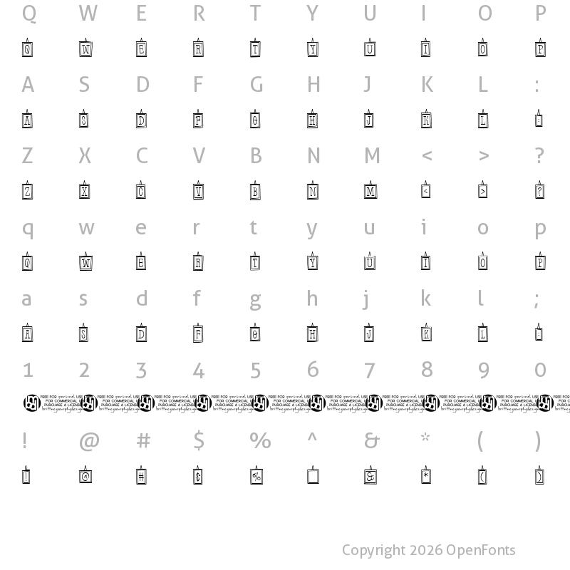 Character Map of Hanging Frames Regular