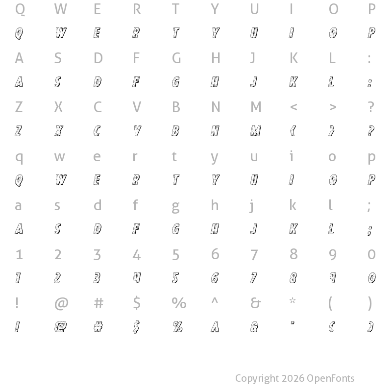Character Map of Hanging Tree 3D Italic Italic