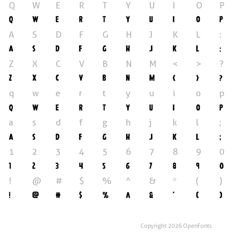 Character Map of Hanging Tree Staggered Regular