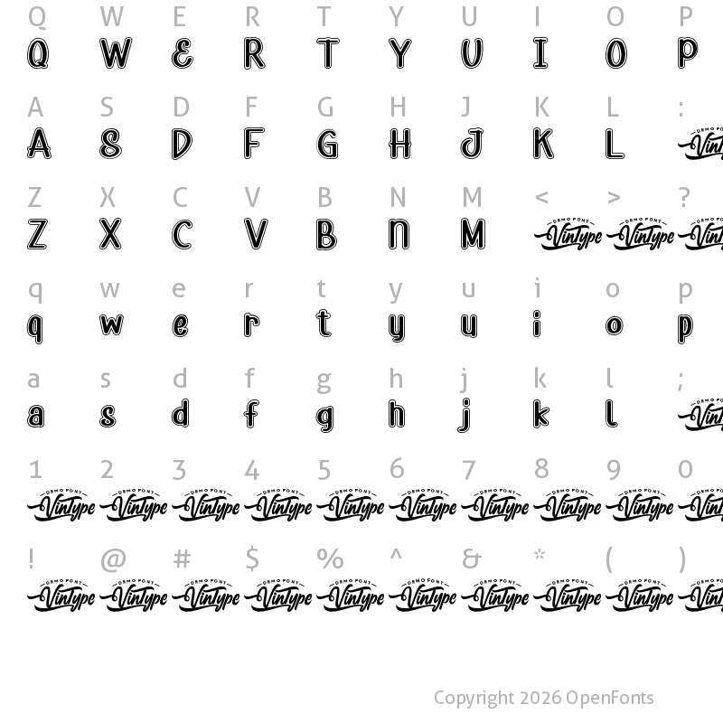 Character Map of Happy Cartoon Demo Regular