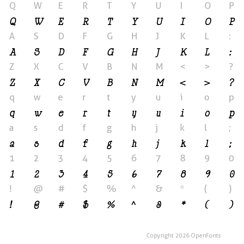 Character Map of Happy Phantom Bold Italic