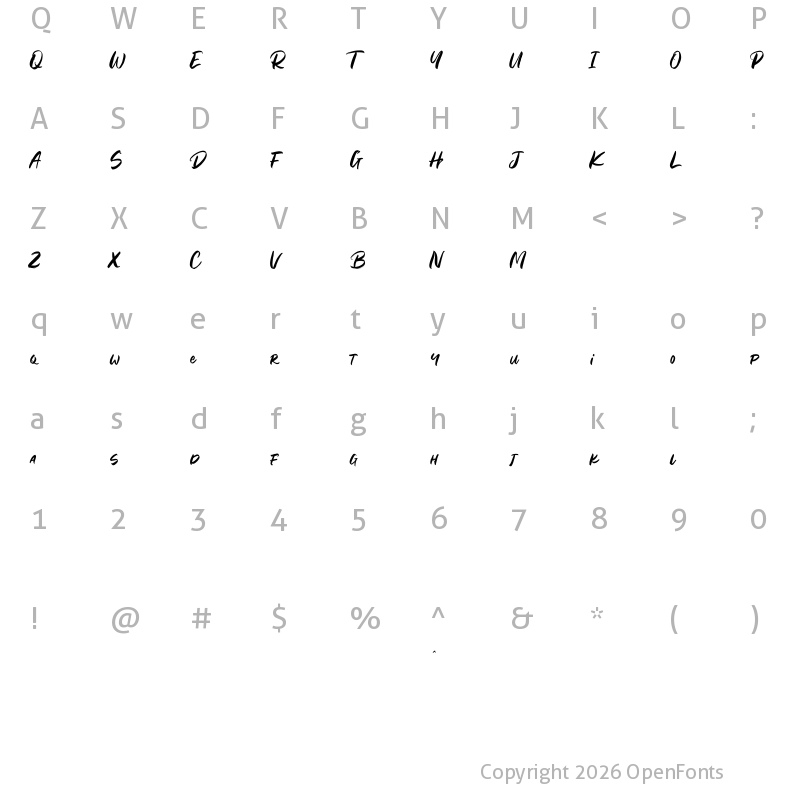 Character Map of Harashi Free Regular