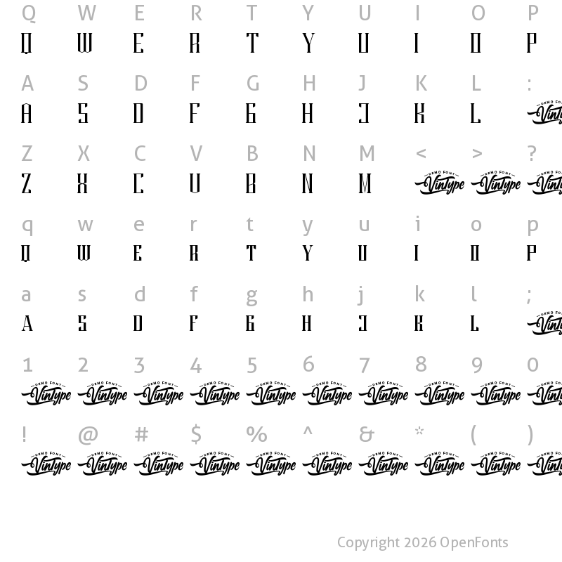 Character Map of Hard Strive Demo Regular