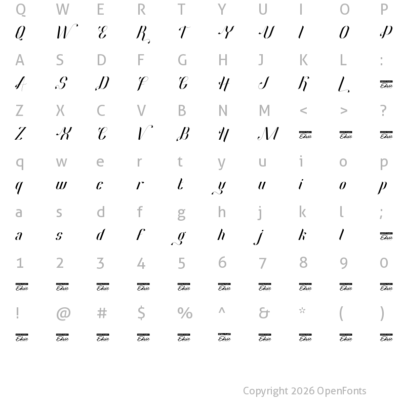Character Map of Hardenburg Demo Italic