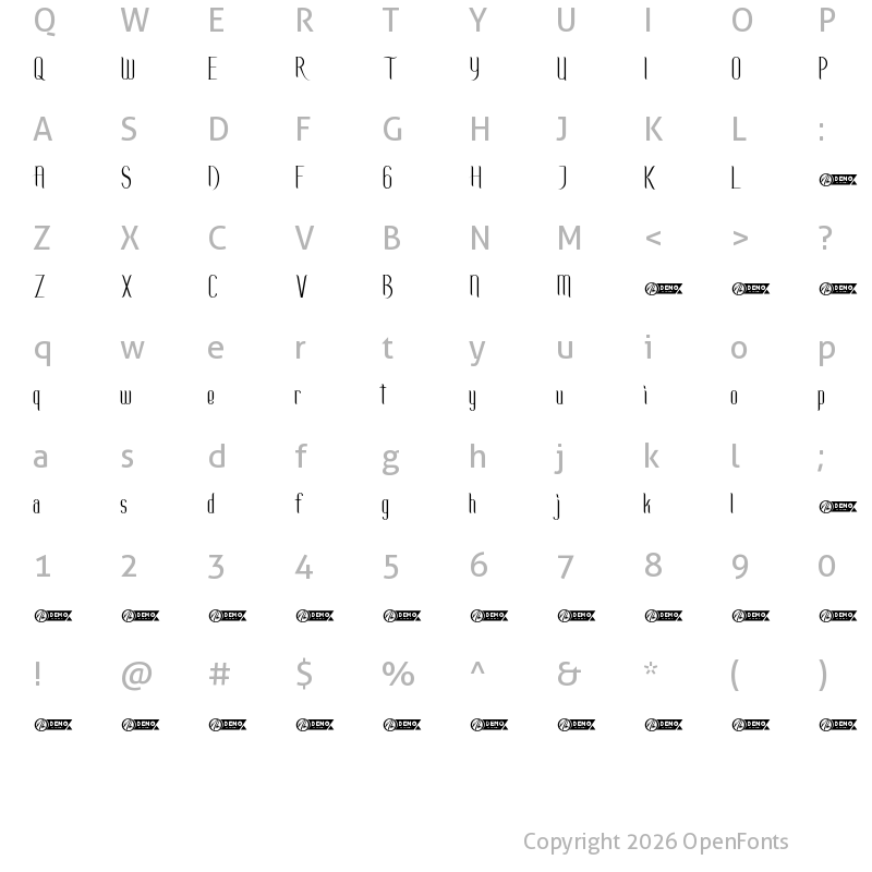 Character Map of Harmonias Demo Regular