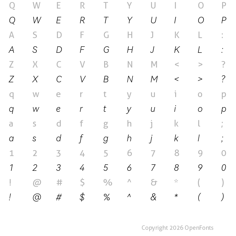 Character Map of HarmonyOS Sans Light Italic