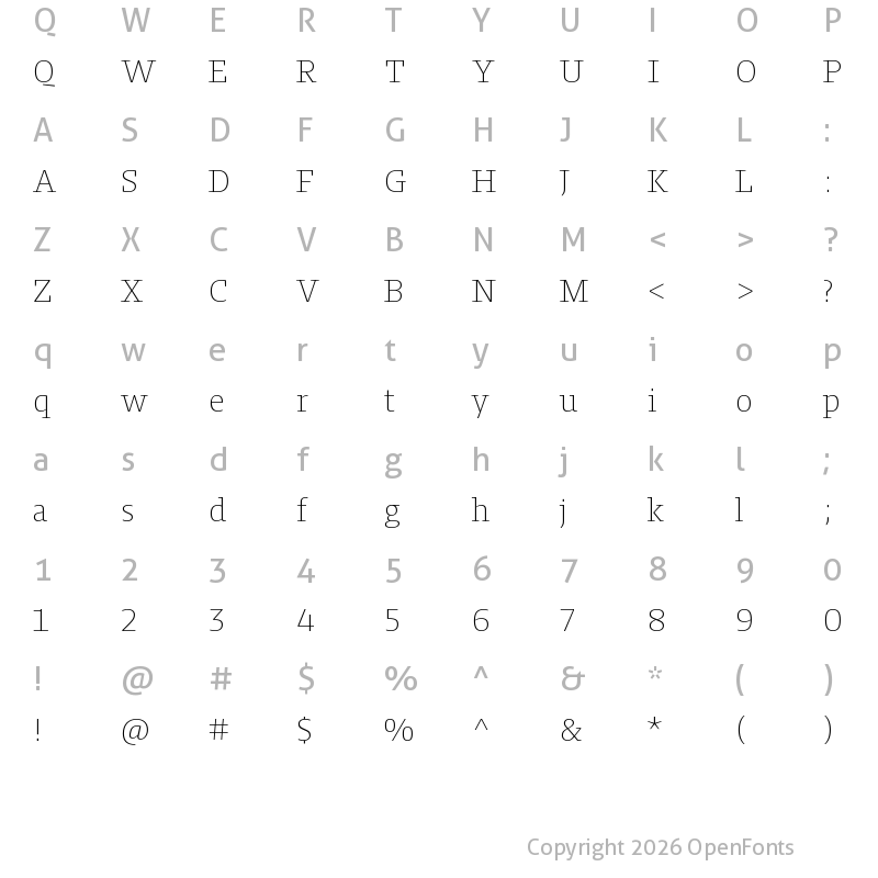 Character Map of Harrison Serif Pro ExtraLight