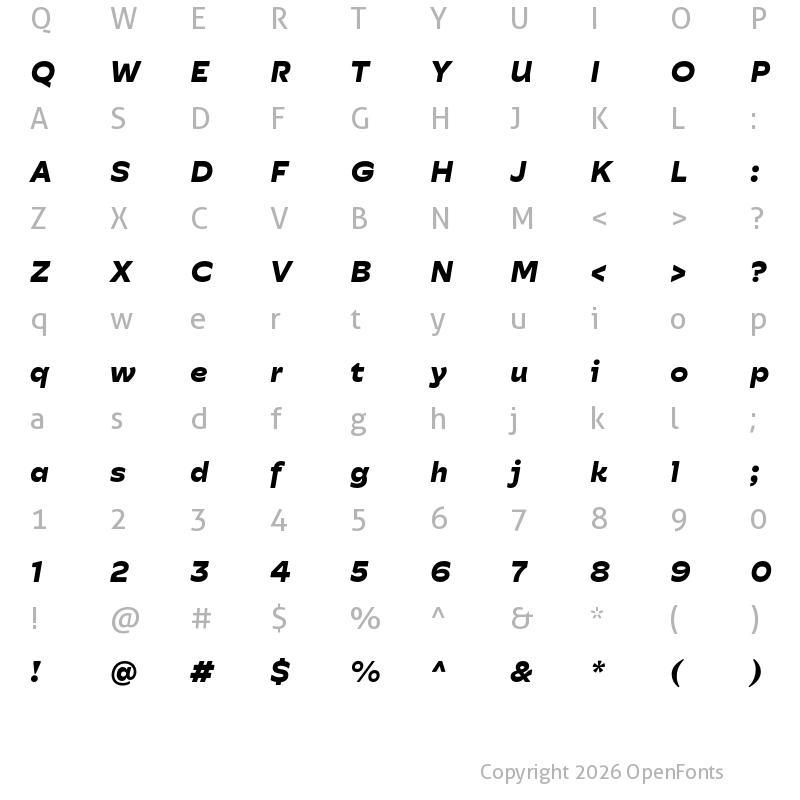 Character Map of Hatch Sans Bold Italic