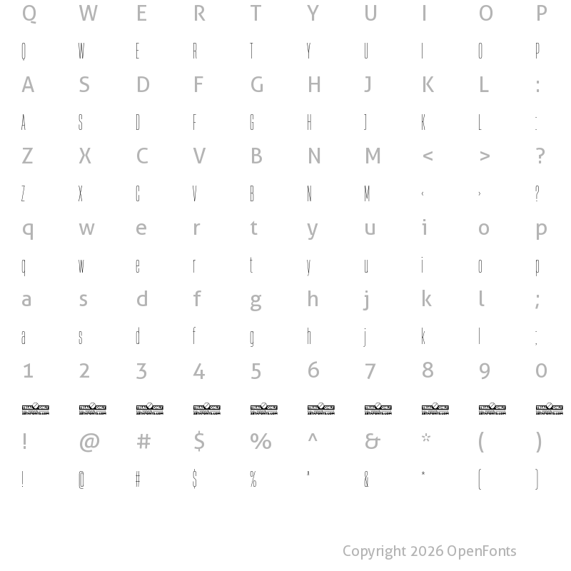 Character Map of Heading Now Trial 11 Thin