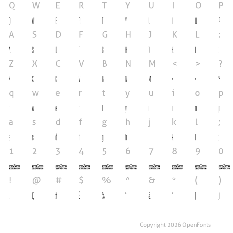 Character Map of Heading Now Trial 12 Light