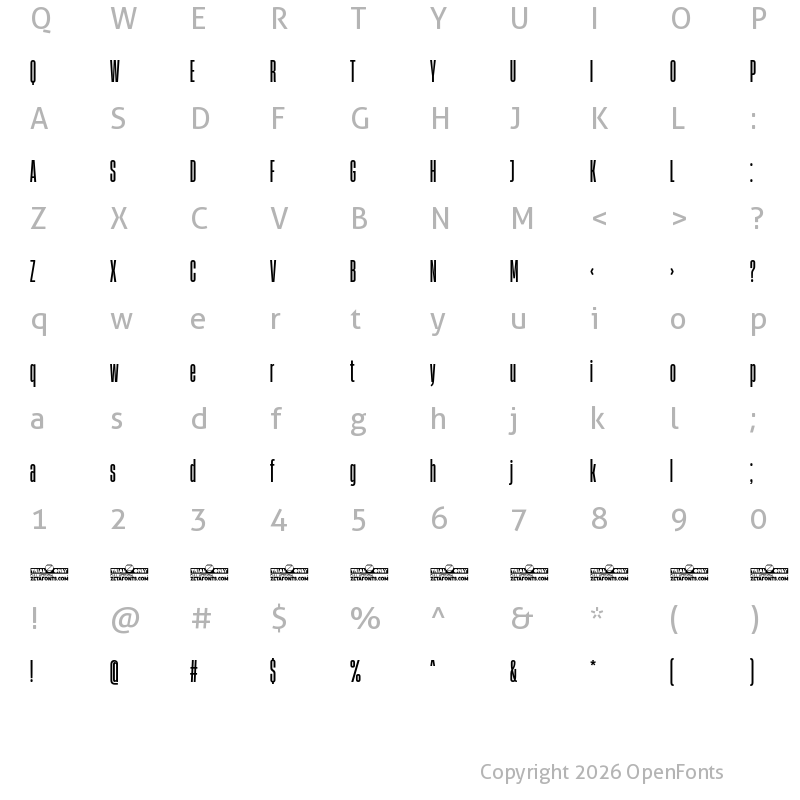 Character Map of Heading Now Trial 15 Medium