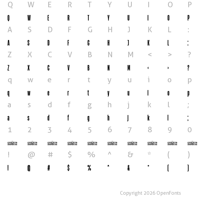 Character Map of Heading Now Trial 26 Bold