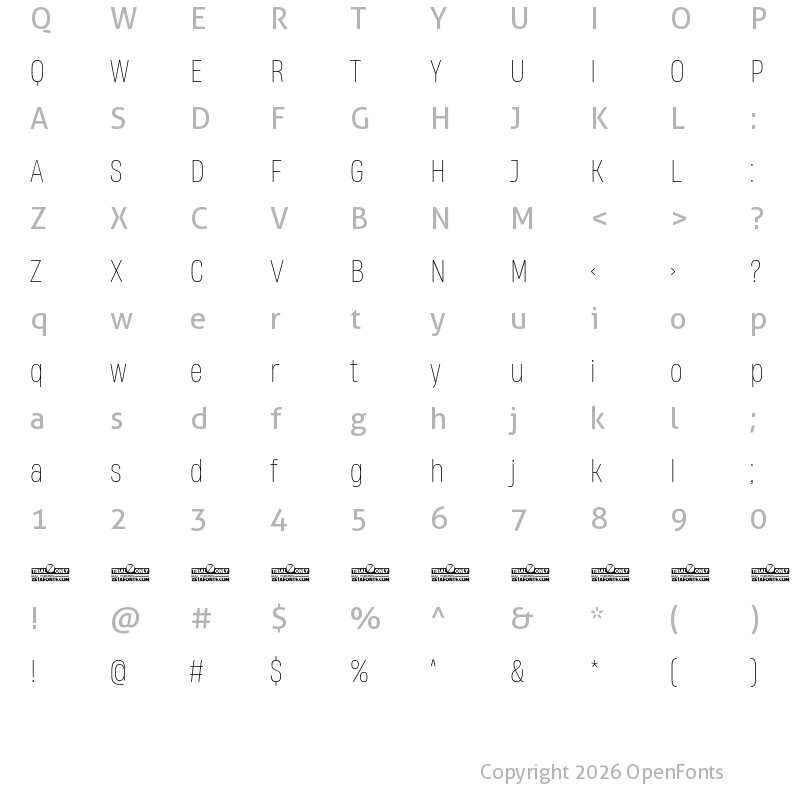 Character Map of Heading Now Trial 51 Thin
