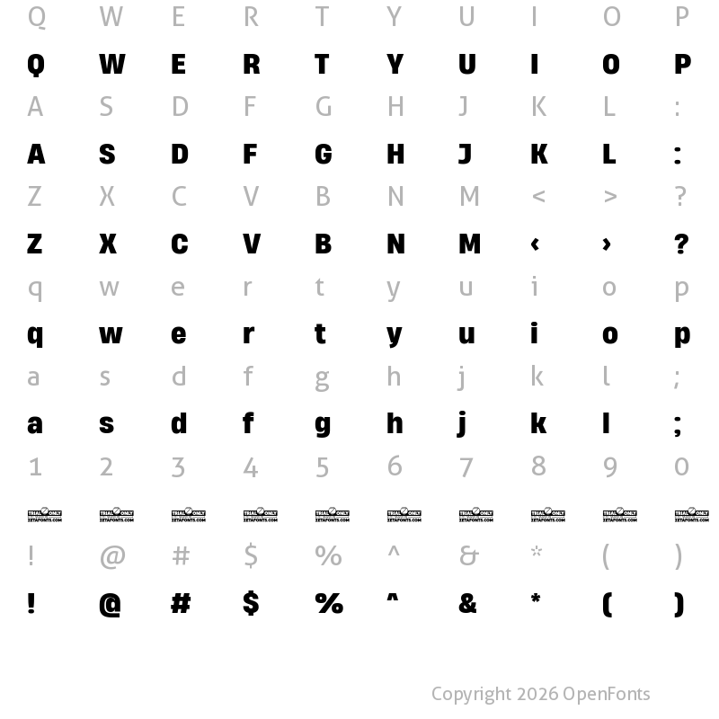 Character Map of Heading Now Trial 66 Bold