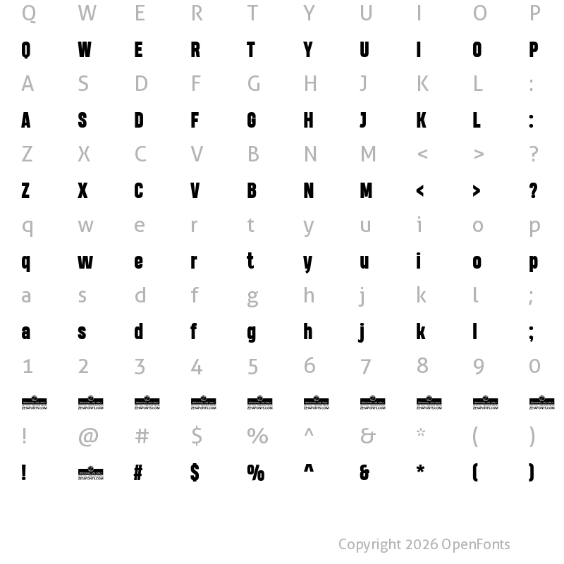 Character Map of Heading Pro Trial Heavy