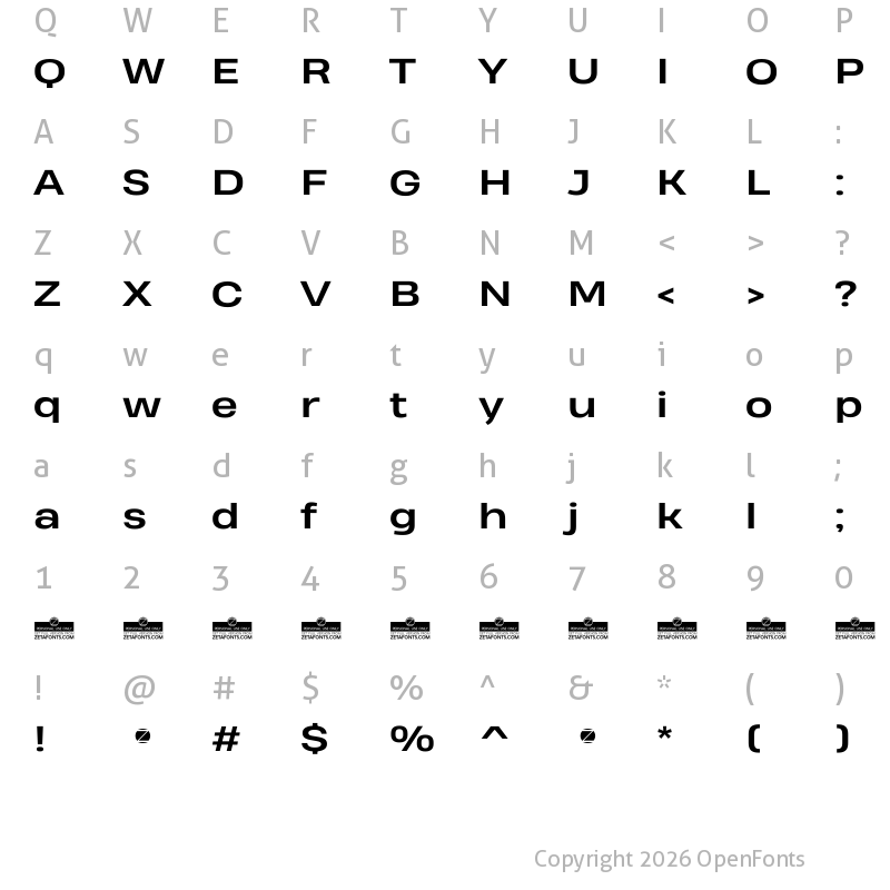 Character Map of Heading Pro Wide Trial Bold