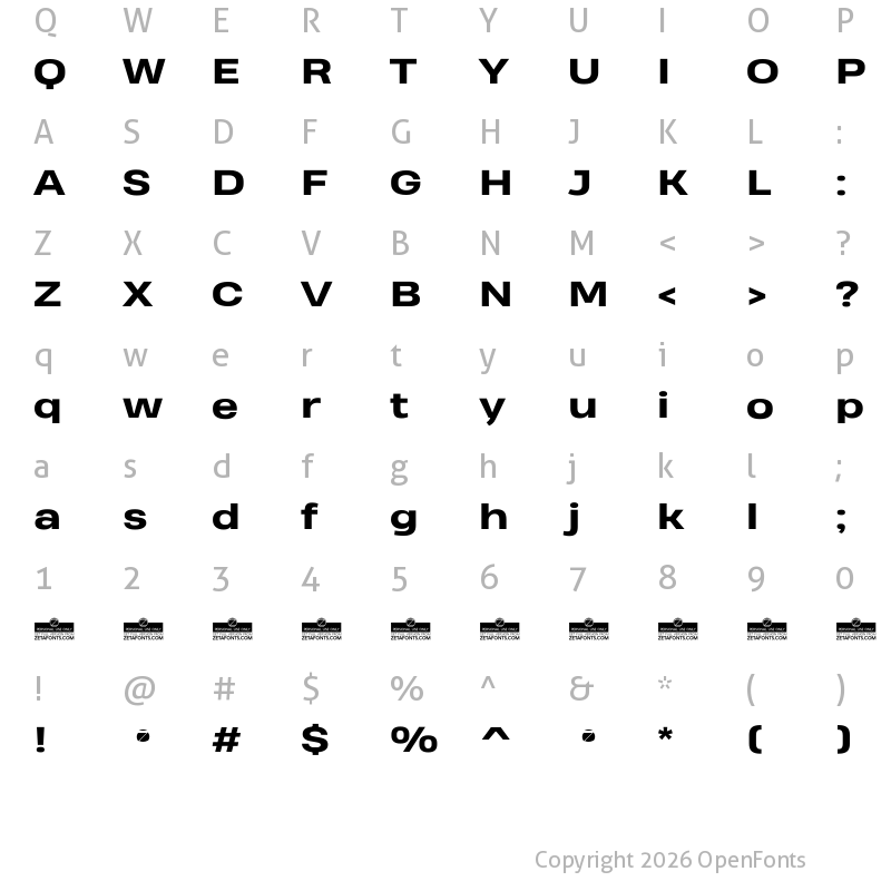 Character Map of Heading Pro Wide Trial ExtraBold