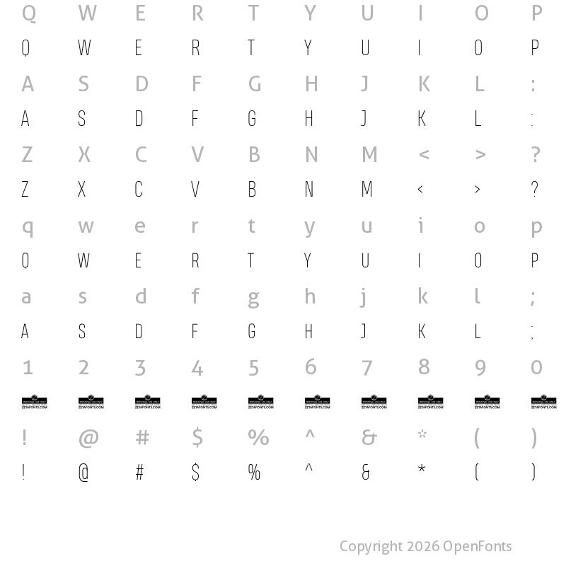 Character Map of Heading Smallcase Pro Trial Thin