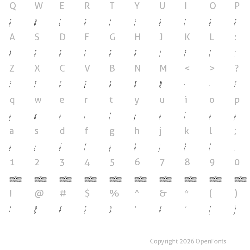 Character Map of HeadingNow Trial 02 Light Italic