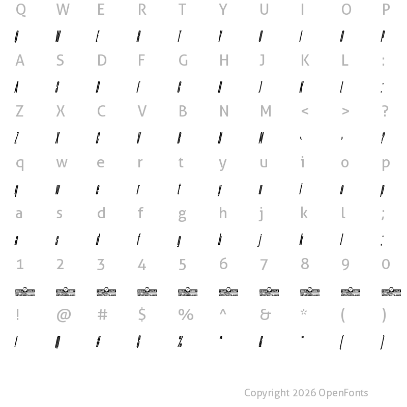 Character Map of HeadingNow Trial 07 Extrabold Italic