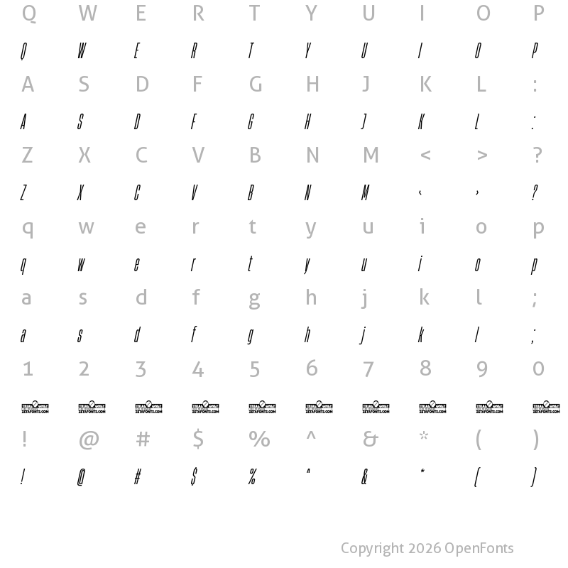 Character Map of HeadingNow Trial 14 Regular Italic