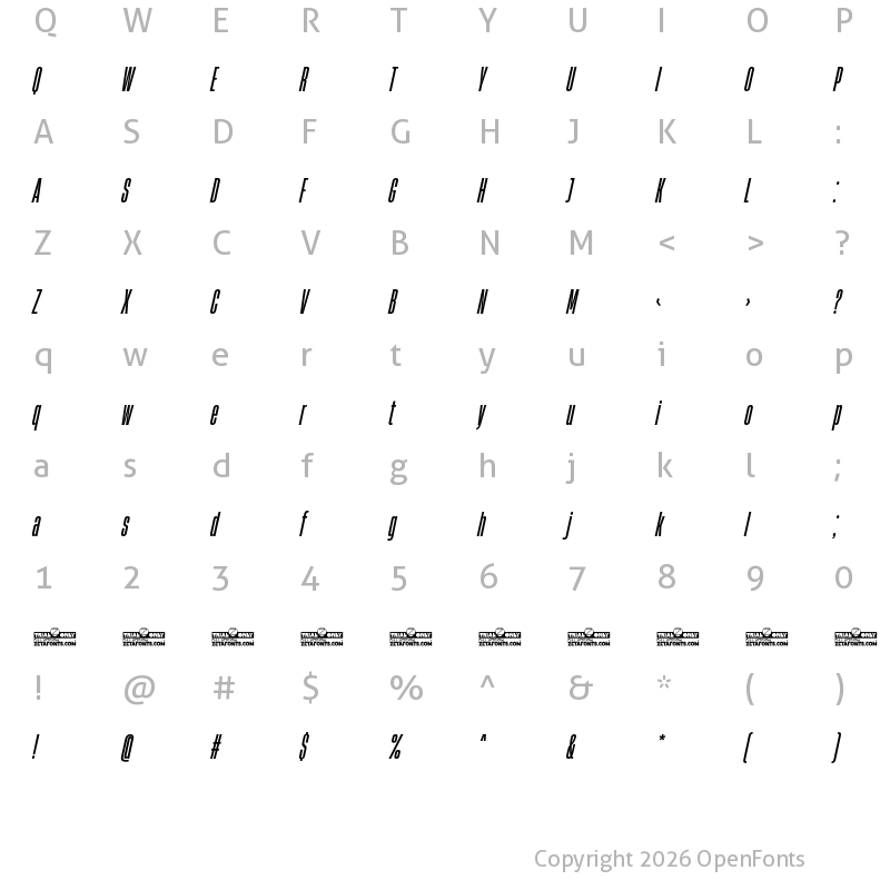 Character Map of HeadingNow Trial 15 Medium Italic