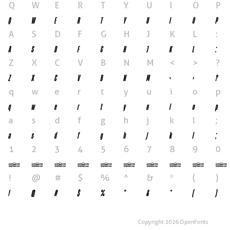Character Map of HeadingNow Trial 27 Extrabold Italic