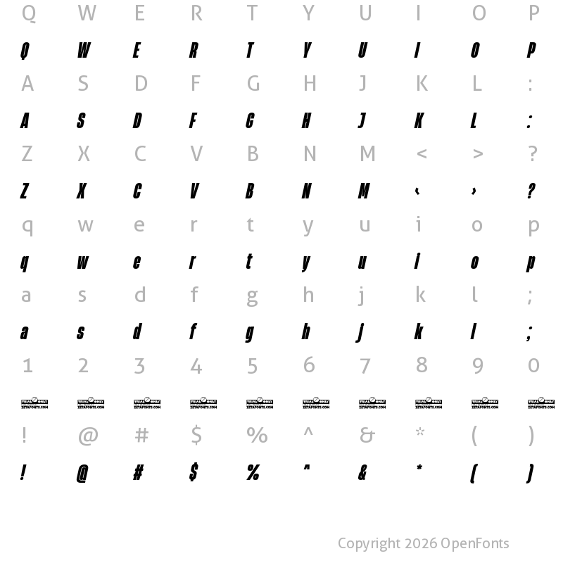Character Map of HeadingNow Trial 38 Heavy Italic