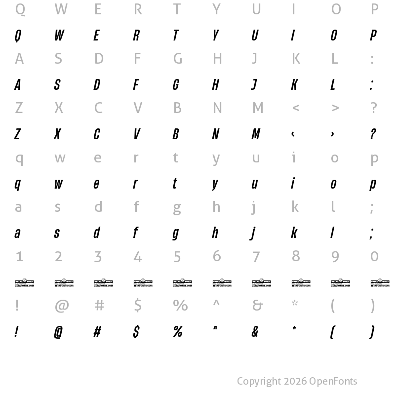 Character Map of HeadingNow Trial 45 Medium Italic