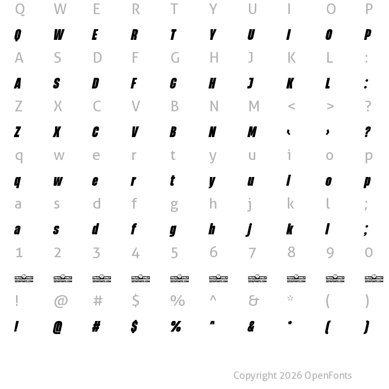 Character Map of HeadingNow Trial 48 Heavy Italic