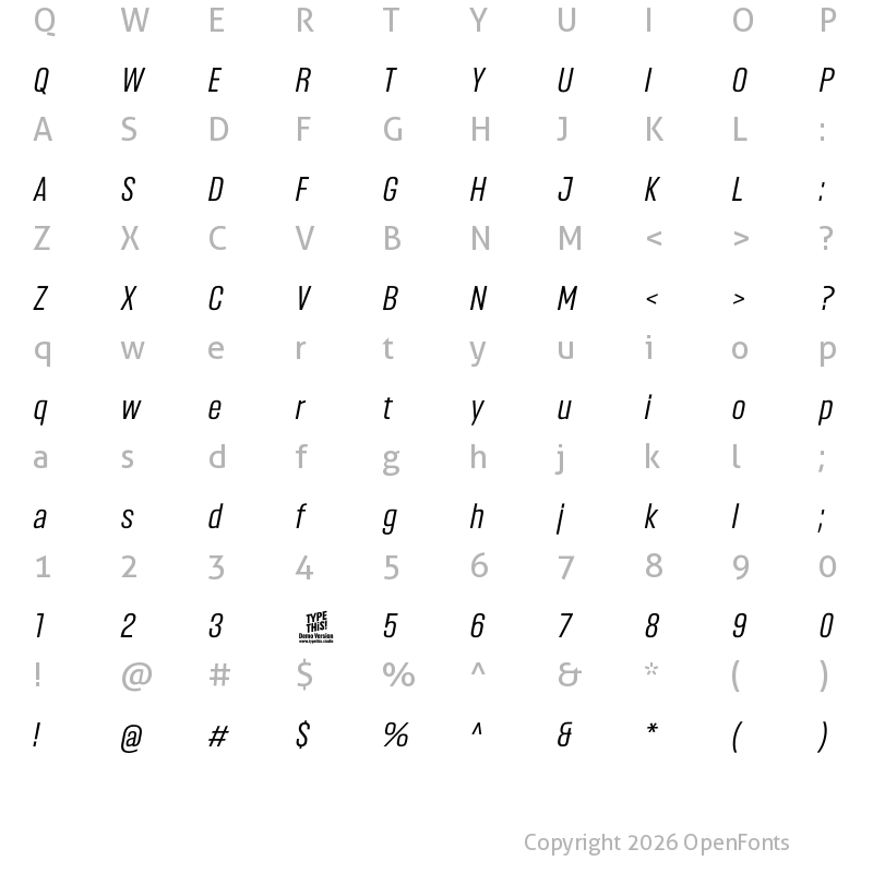 Character Map of Headlines Regular Italic
