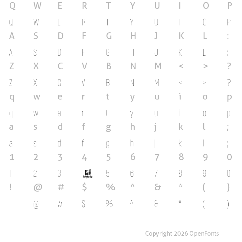 Character Map of Headlines Thin