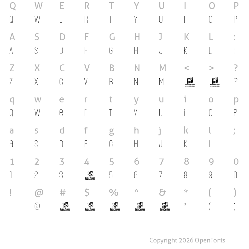 Character Map of Headlines Uni A Light Trial