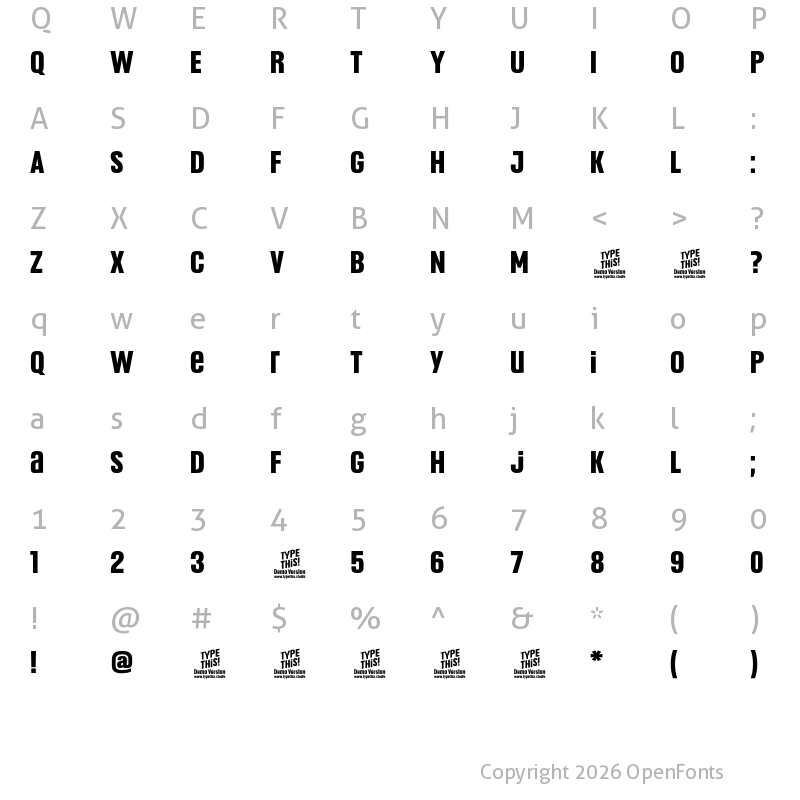 Character Map of Headlines Uni B Bold Trial