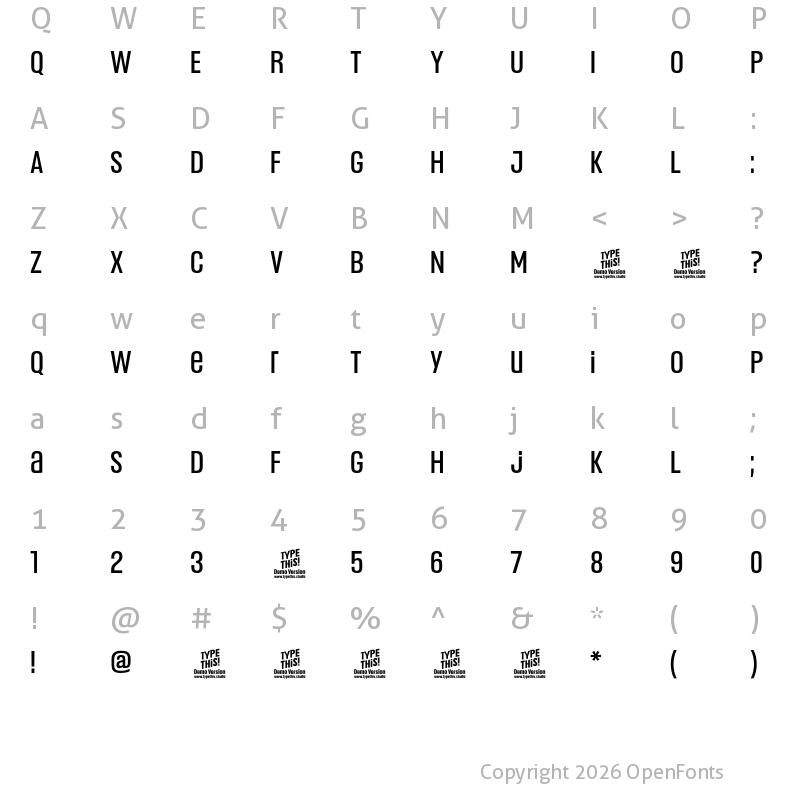 Character Map of Headlines Uni B Medium Trial